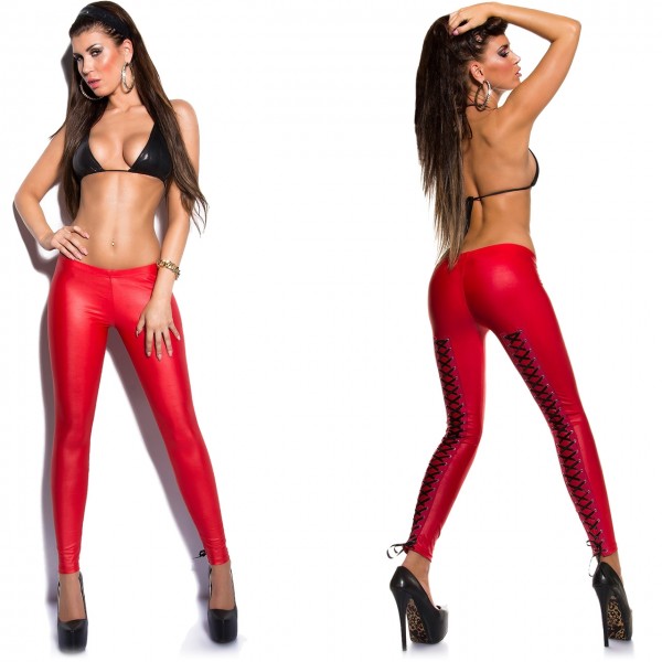 Leggings in Lederoptik mit Korsettschnürung hinten