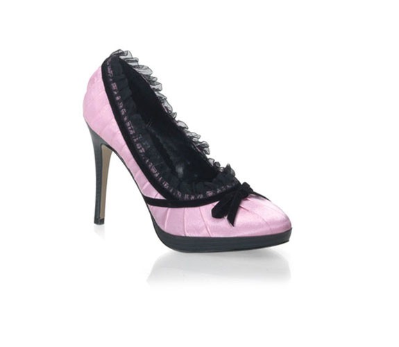 High Heels Satin Mini Plateau Pumps mit Rüschchen