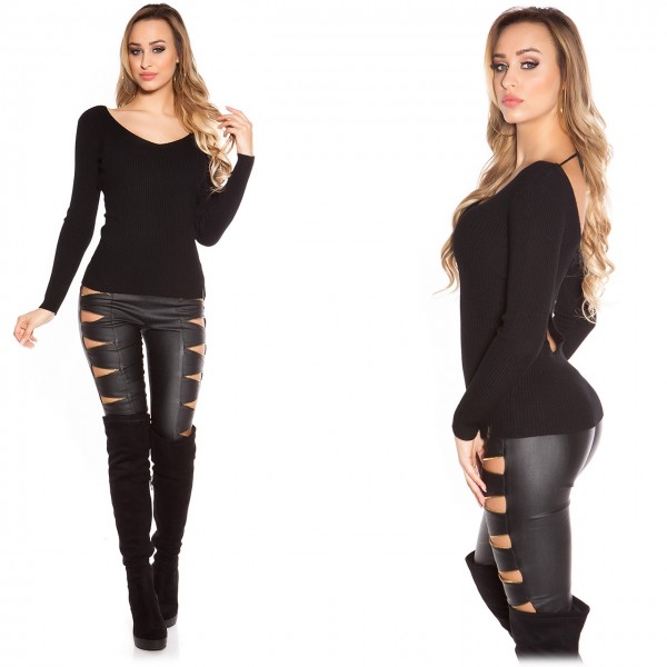 Feinstrickpullover mit verführerischem V-Rückenausschnitt