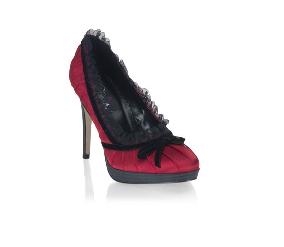 High Heels Satin Mini Plateau Pumps mit Rüschchen