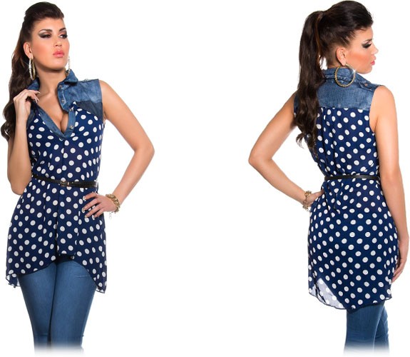 Verspielte Tunika mit Polka-Dots und Jeansapplikationen
