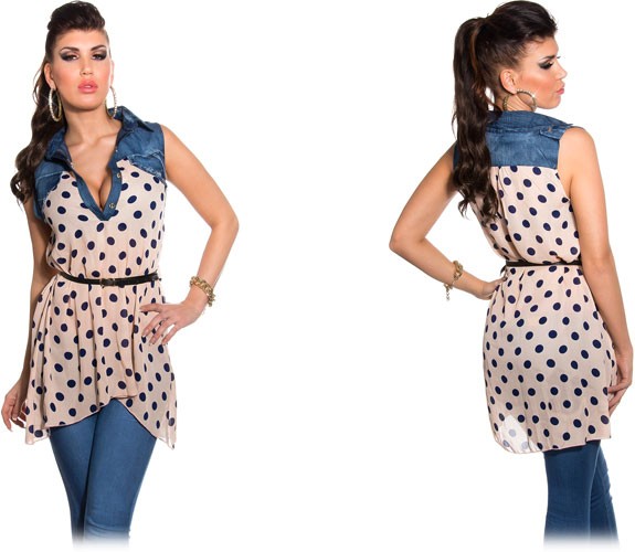 Verspielte Tunika mit Polka-Dots und Jeansapplikationen