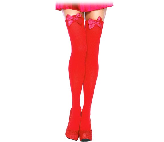 Cute Opaque Thigh Highs with Satin Bow