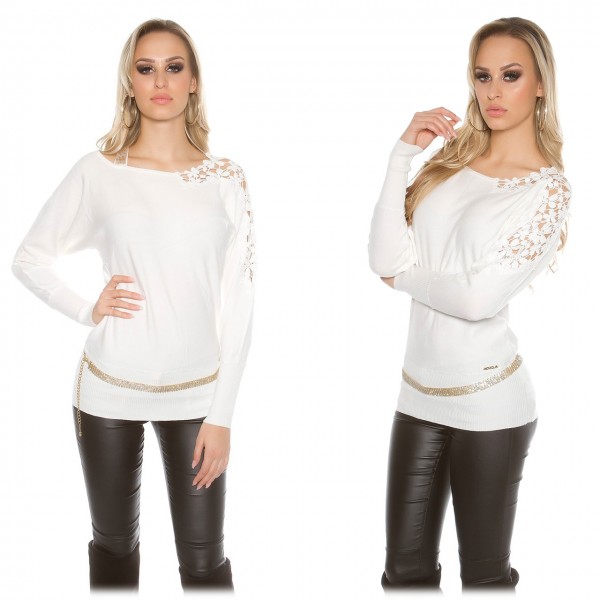 Pullover Oberteil mit Stickerei und Strassband