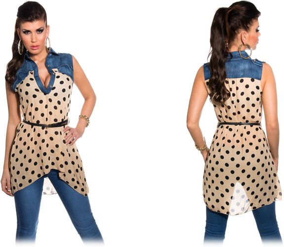 Verspielte Tunika mit Polka-Dots und Jeansapplikationen