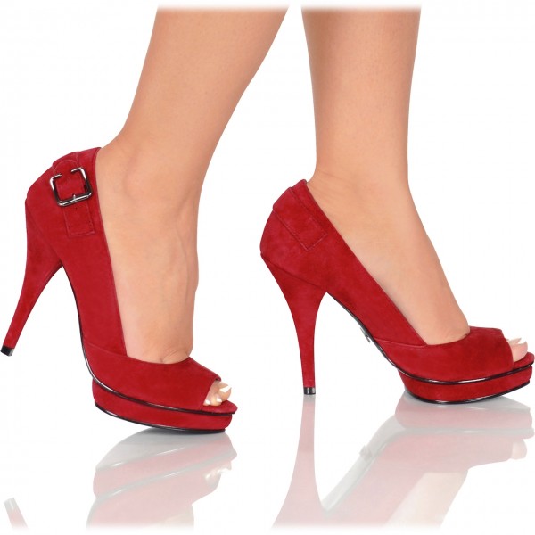 High Heels Peep-Toes of Suede with Buckle