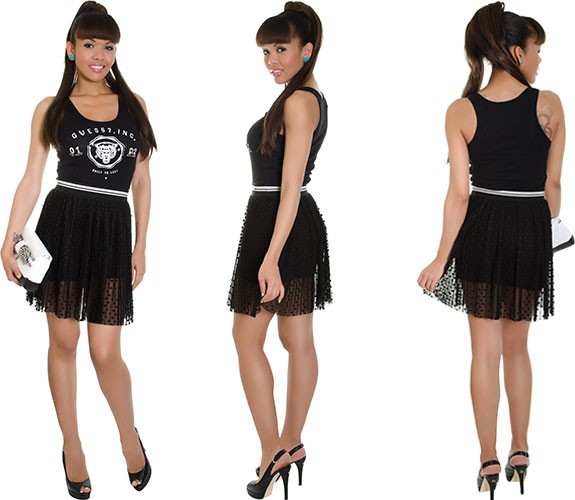 Süsser Plissee-Rock mit Pünktchenmuster von GUESS