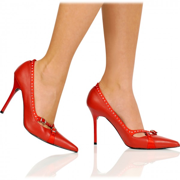 Elegante Leder Pumps mit Strass