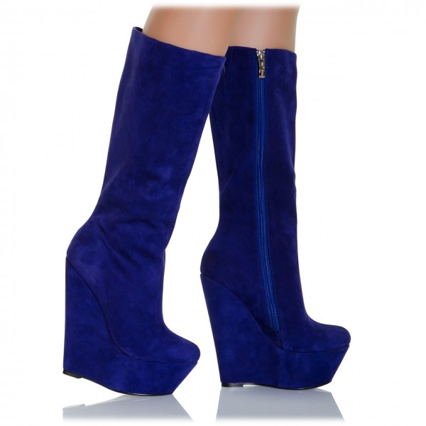 Echtleder Veloursstiefel mit Keilplateau